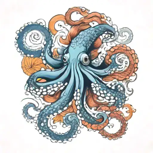 Octopus And Water And Koi Fish Swimming