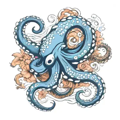 Octopus And Water And Koi Fish Swimming