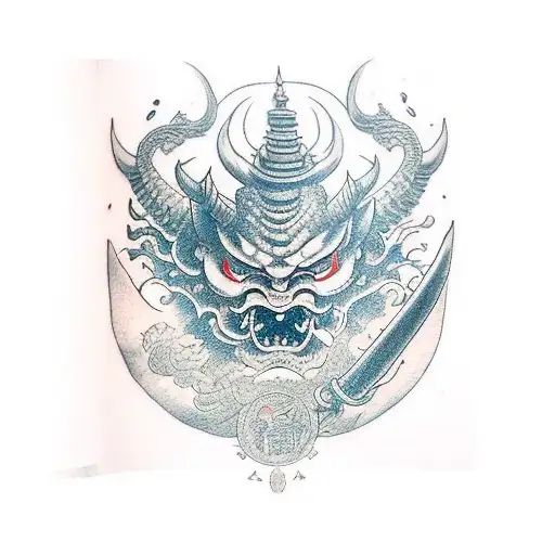 Oni Mask With Sword And Dragon