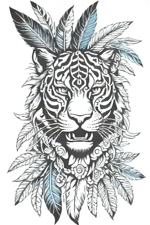 Aztec Jaguar Head With Feathers