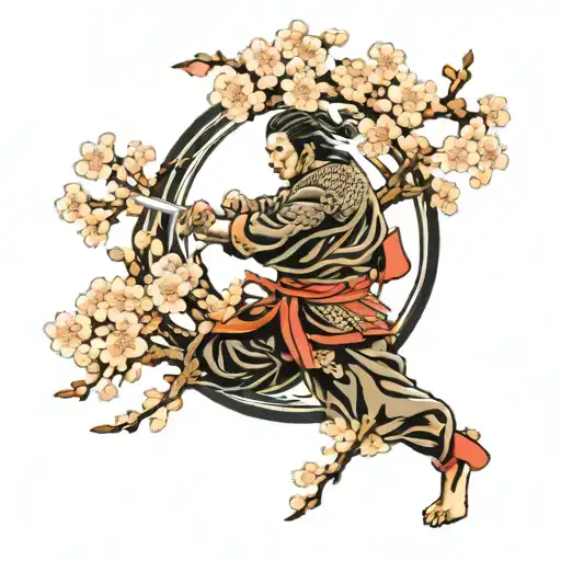 Japanese Sakura Tree With Samurai On Fore Arm
