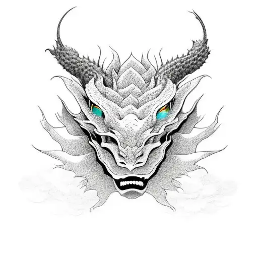 Earth Dragon Facing Up On Black And Grey Then Only The Eryes Are Colored