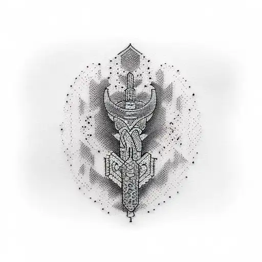 Create A Dotwork Tattoo Of A Heartbeat Line Transforming Into A Katana Blade