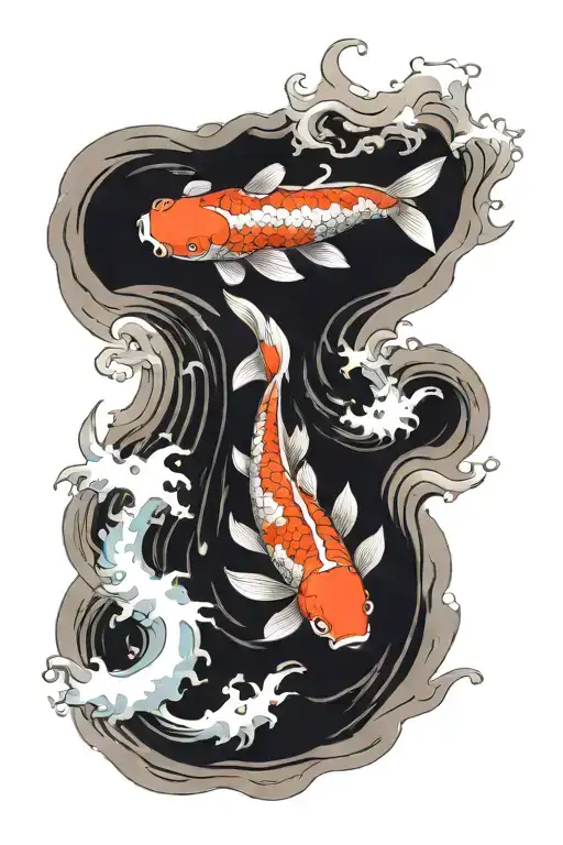 Koi Fish Swimming Upstream To Frozen Mountain