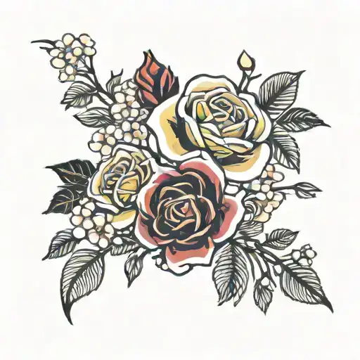 Yellow Red Tip Rose With Cherry Blossom Petals Falling