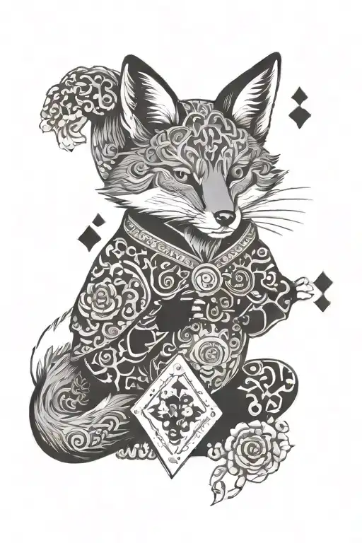 Japanese Fox With Playing Cards