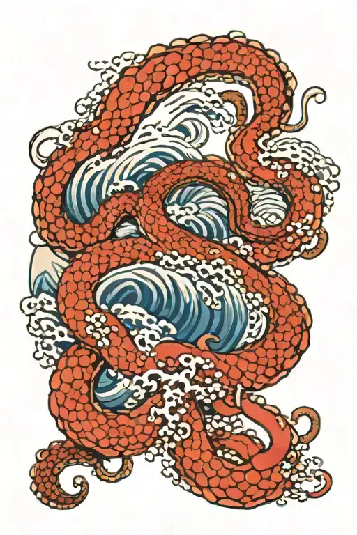 Wave Of Kanagawa With Giant Octopus Wrapping Its Tentacles