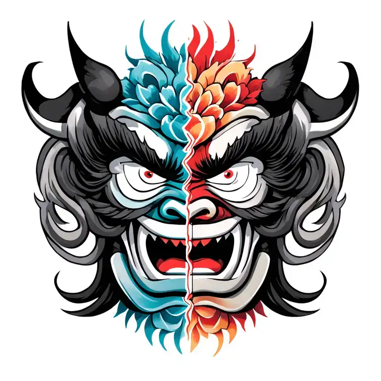 Japanese Oni Mask Split In Half