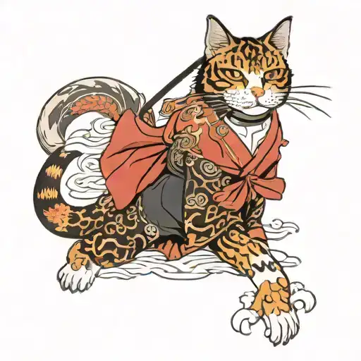 Cat Warrior Riding Koi