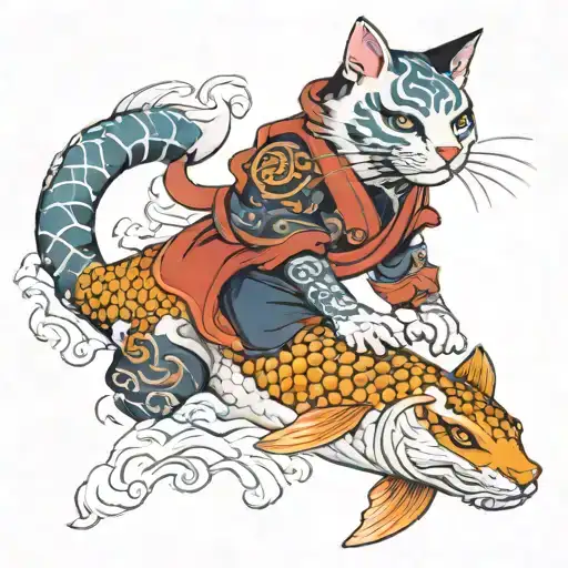 Cat Warrior Riding Koi