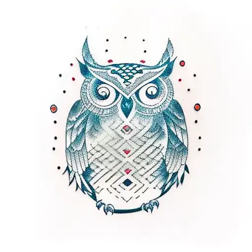 A Owl With A Red Aura And Cardinal Points