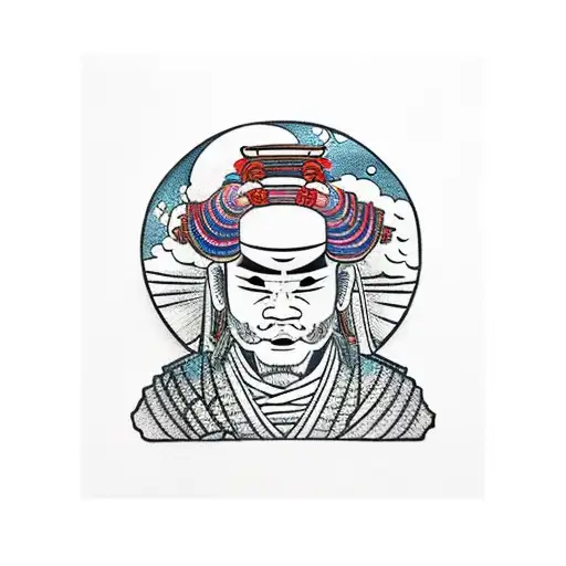 Samurai On The Background Of The Moon In A Straw Hat