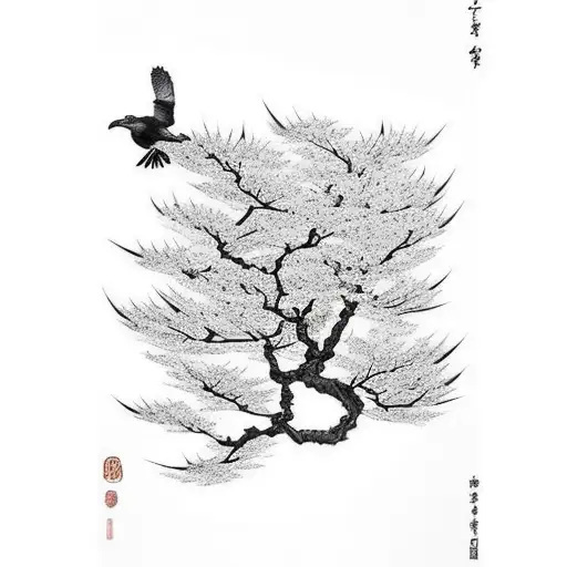 Raven On A Sakura Tree