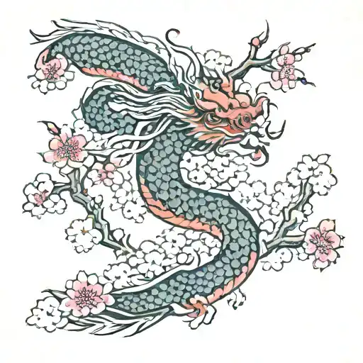 Cherry Blossom With Dragon Flying