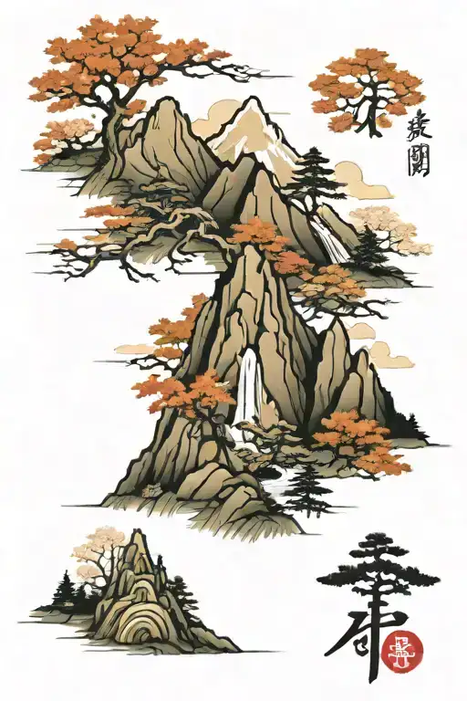 3 Mountain Range With Maple Leaf In The Middle