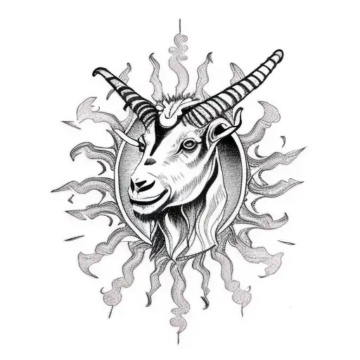 Demonic Goat With Horn And Sun