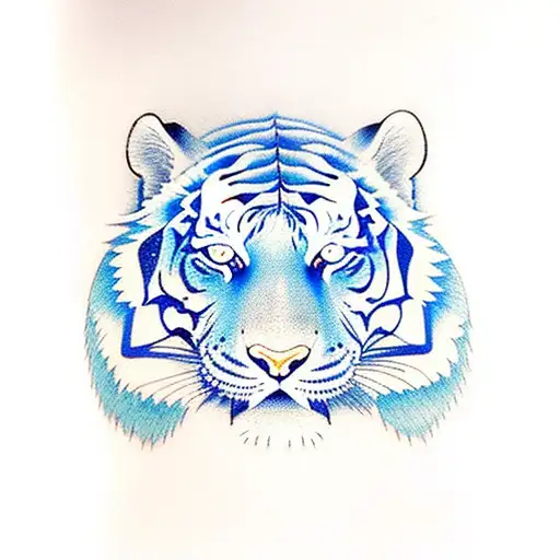 Tiger In Delfts Blue With Black Lines