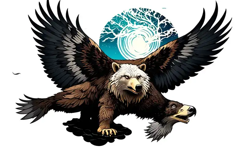 Wolf Bear Eagle Soaring Separated