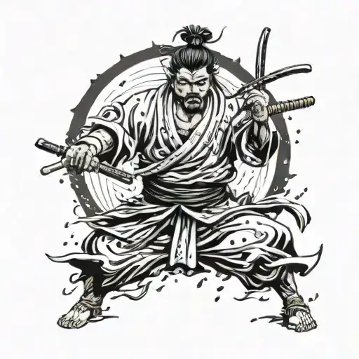 Bushido Warrior Under Rain Falling