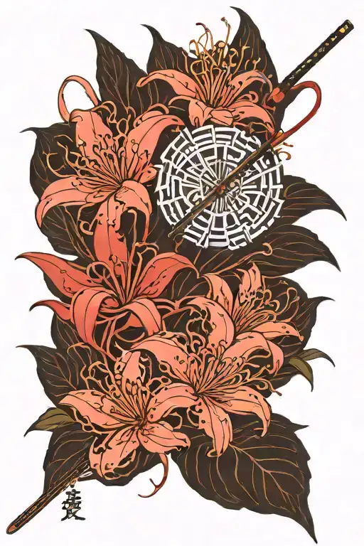 Red Spider Lily With Tanjiro's Katana In The Middle