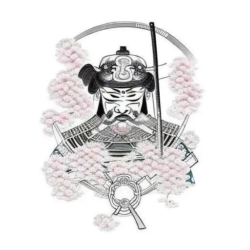 A Samurai With A Katana On Pink Flowers