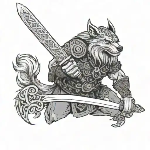 Viking Wolve Warrior Wielding A Sword
