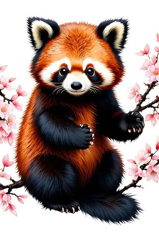Cherry Blossom And Red Panda Bear