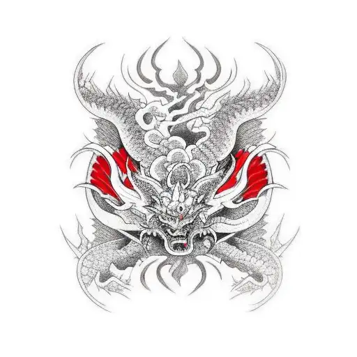 Leg Sleeve Japanese Style Black White With Red Dragon