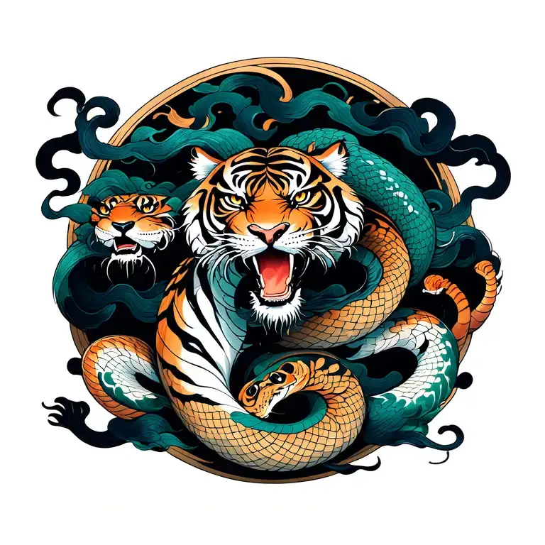 Tiger And Snake Battle Scene