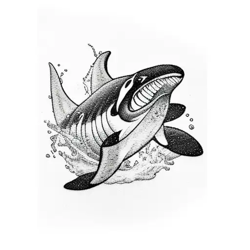 An Elegant Black-grey Tattoo Of A Majestic Orca Leaping Out Of Water