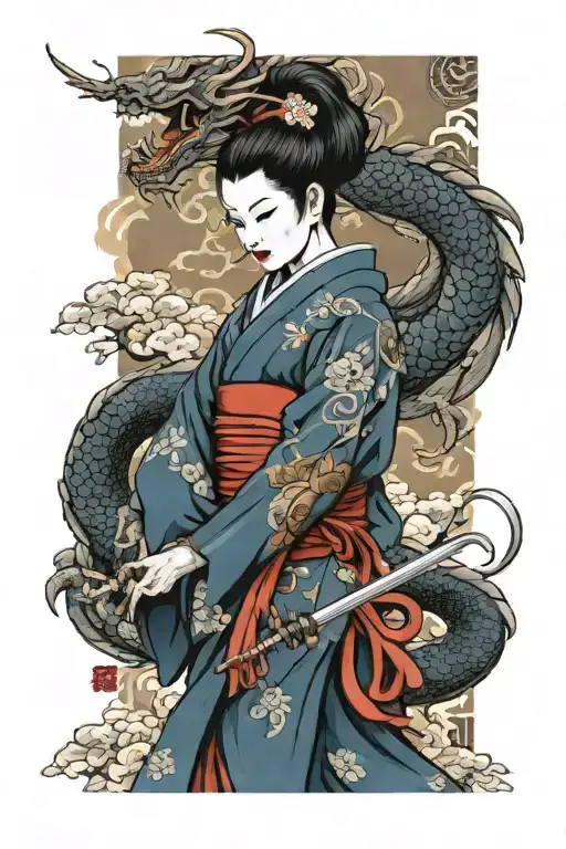 Dragon Geisha Japanese Warrior