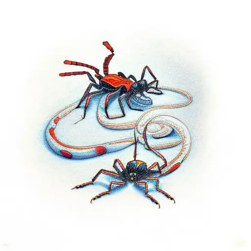 Centipede On Bed Of Spider Lillys