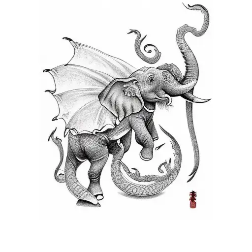 Elephant Fighting Dragon