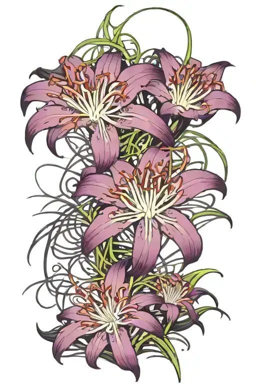 Spider Lily Purple In Web