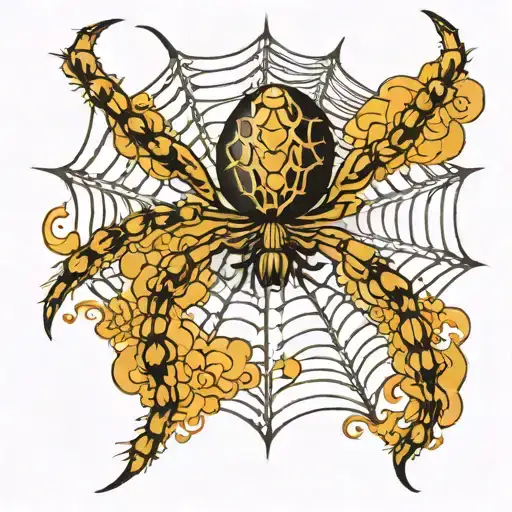 Japanese Style Spider In Web