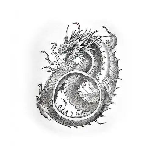 Dragon Going In Circles Around A Katana Sword Down The Arm Sleeve