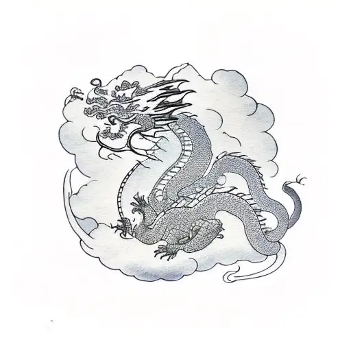 Dragon With Cloud With China Lion