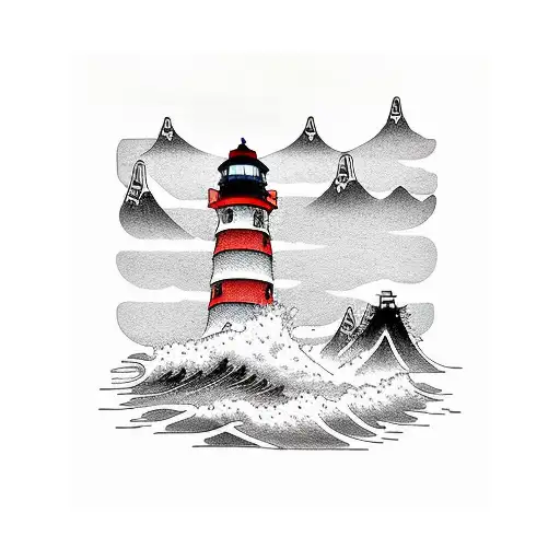 Lighthouse With Mountains And Sea