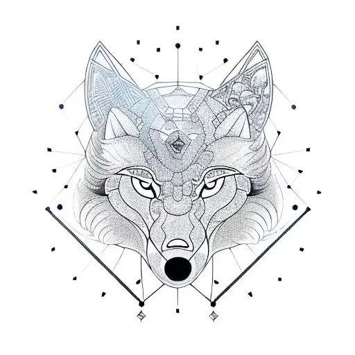 A Clock And Geometrical Wolf Signify Persevernce Hardship