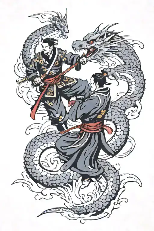 Samurai Fighting A Dragon