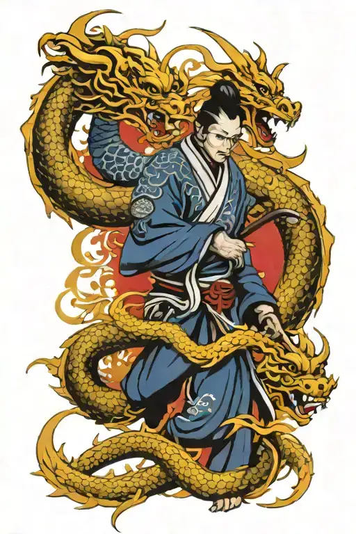 Dragon And Samurai Sleeve In Japanese Style