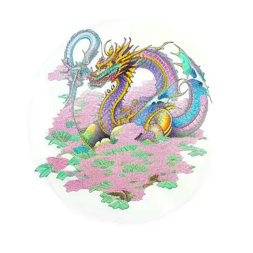 A Dragon Emerging From A Field Of Colorful Flowers