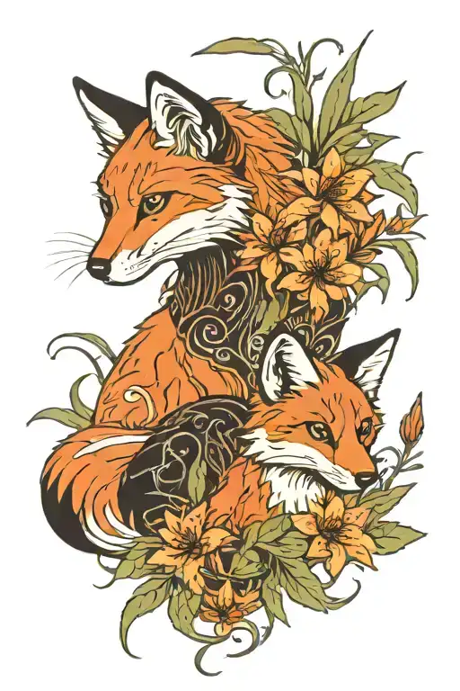 Red Spider Lilies With Fox Sitting Allone