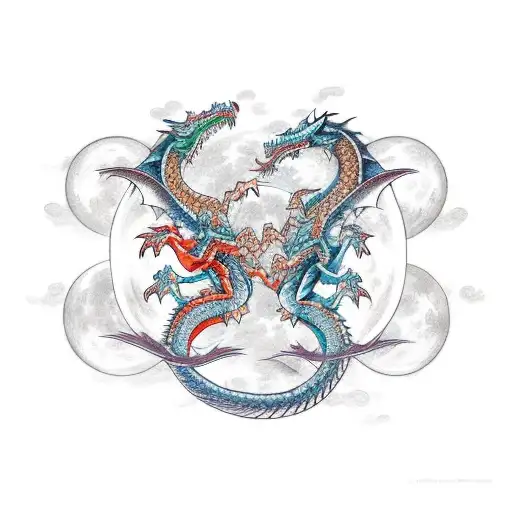 Two Dragons Entangled Around A Moon