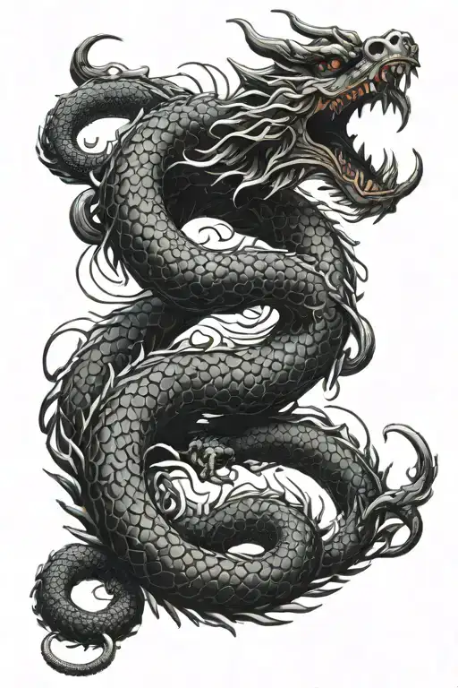 Coiled Black Dragon Half Sleeve