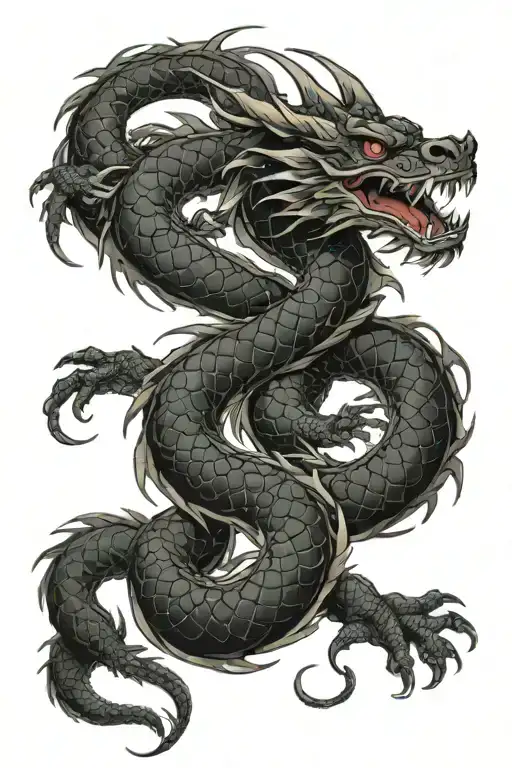 Coiled Black Dragon Half Sleeve