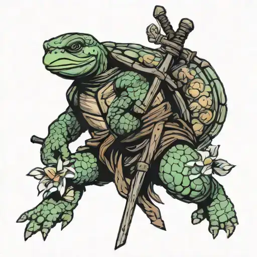 Ninja Turtle With Jesus Cross With Marigold Flowers With Name Jackson With Name Dylan With An Owl