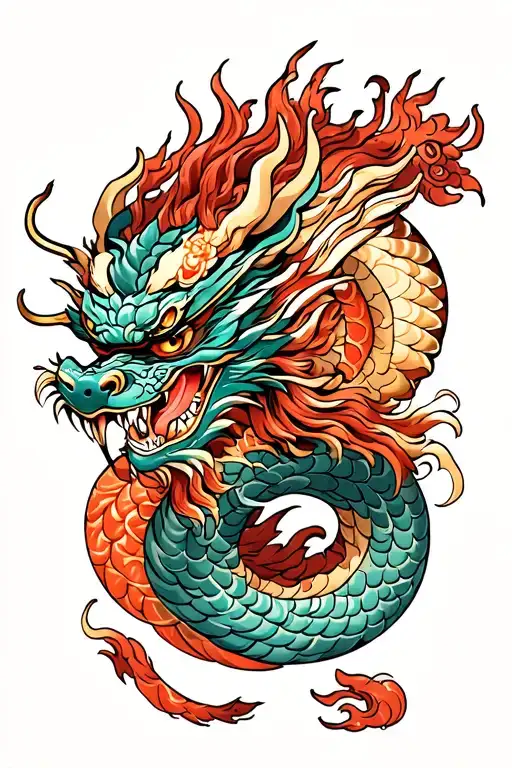 Japanese Dragon With An Omni Mask And A Samurai Warrior