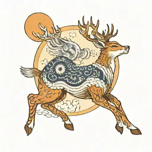 Deer Bowling At The Moon Meanwhile A Wolf Is Watching