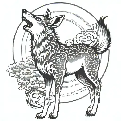 Deer Howling At The Moon Meanwhile A Wolf Is Watching